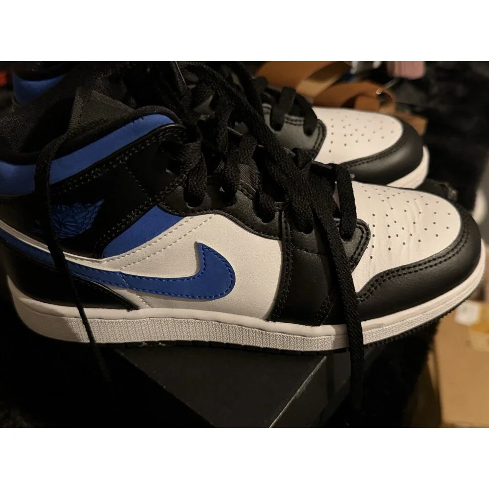 Nike Air Jordan 1 Mid GS Racer Blue Black White Size 4.5Y Youth VGC!